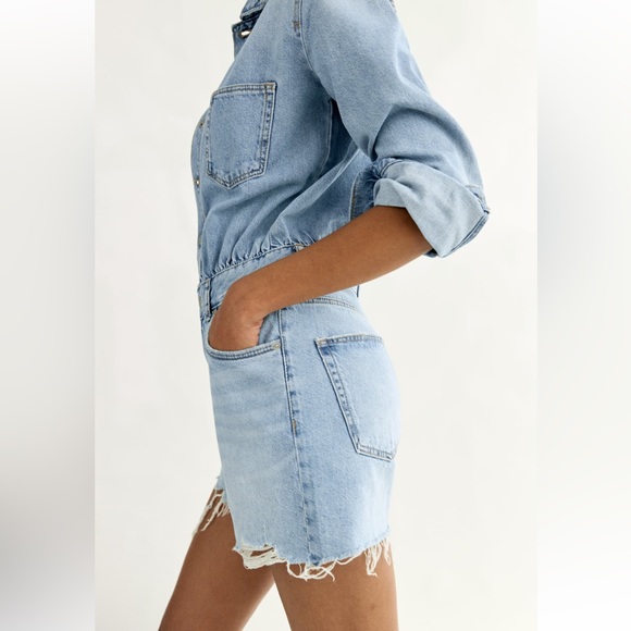 NWT Zara Short Denim Jean Jumpsuit Romper - Picture 5 of 14
